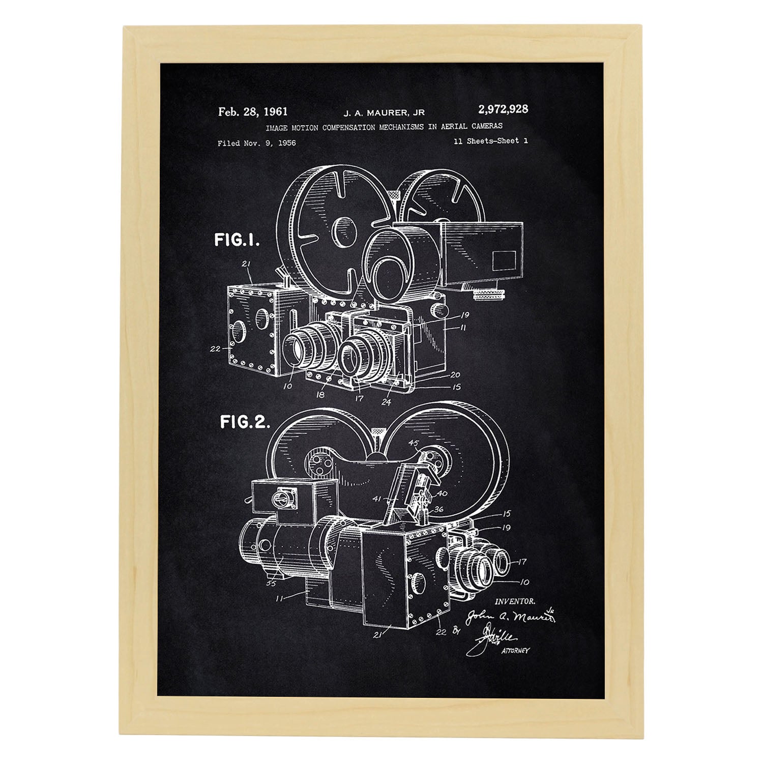Poster con patente de Compensador de movimiento de la imagen. Lámina con diseño de patente antigua-Artwork-Nacnic-A4-Marco Madera clara-Nacnic Estudio SL