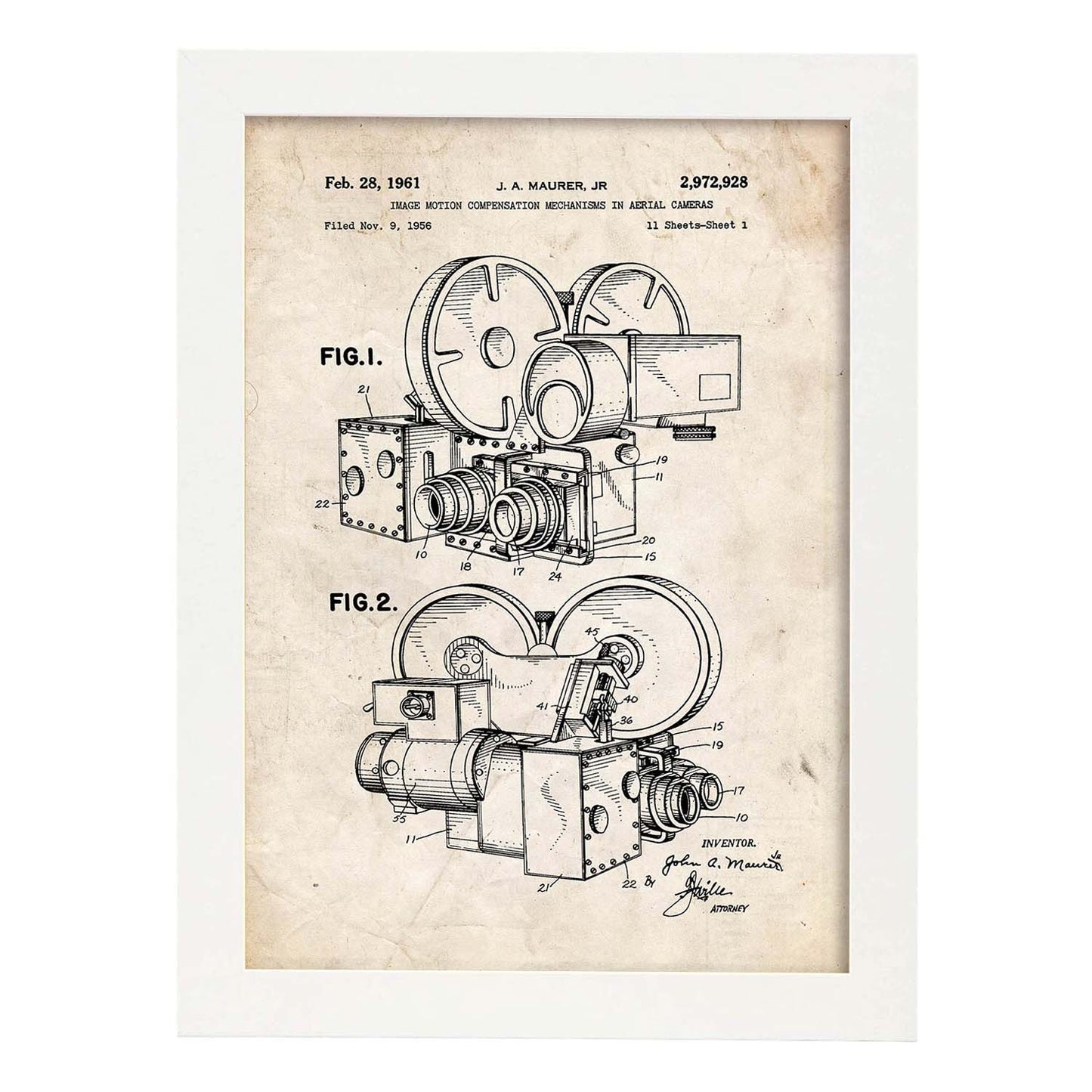 Poster con patente de Compensador de movimiento de la imagen. Lámina con diseño de patente antigua.-Artwork-Nacnic-A3-Marco Blanco-Nacnic Estudio SL
