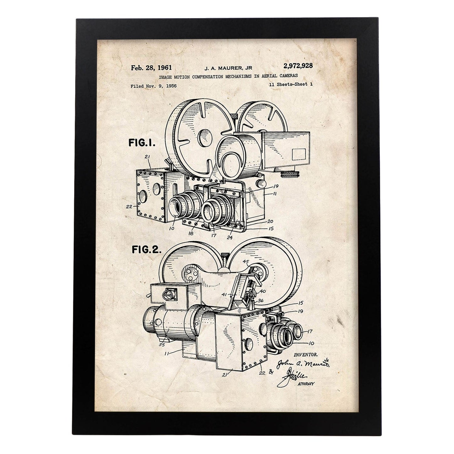 Poster con patente de Compensador de movimiento de la imagen. Lámina con diseño de patente antigua.-Artwork-Nacnic-A3-Marco Negro-Nacnic Estudio SL