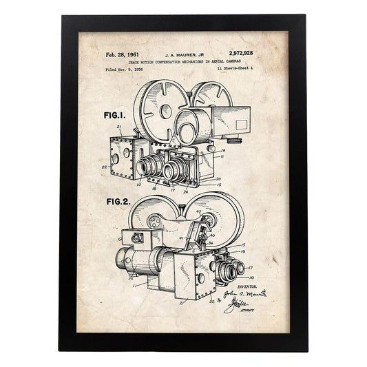 Poster con patente de Compensador de movimiento de la imagen. Lámina con diseño de patente antigua.-Artwork-Nacnic-A3-Marco Negro-Nacnic Estudio SL