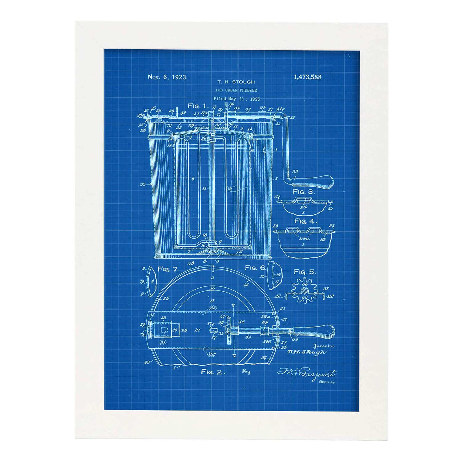Poster con patente de Congelador de helados. Lámina con diseño de patente antigua-Artwork-Nacnic-A3-Marco Blanco-Nacnic Estudio SL