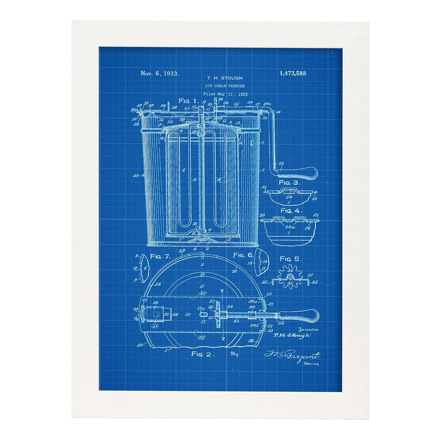 Poster con patente de Congelador de helados. Lámina con diseño de patente antigua-Artwork-Nacnic-A3-Marco Blanco-Nacnic Estudio SL