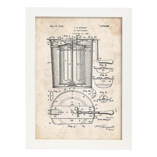 Poster con patente de Congelador de helados. Lámina con diseño de patente antigua.-Artwork-Nacnic-A3-Marco Blanco-Nacnic Estudio SL