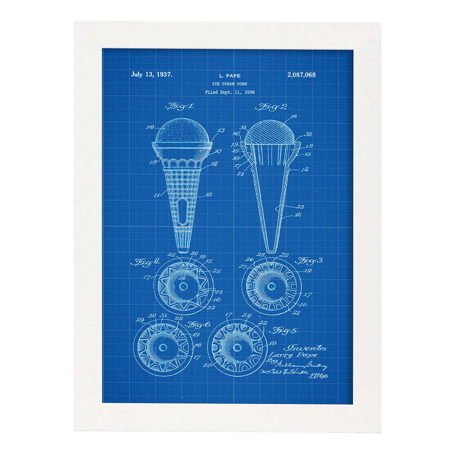 Poster con patente de Cono de helado. Lámina con diseño de patente antigua-Artwork-Nacnic-A3-Marco Blanco-Nacnic Estudio SL