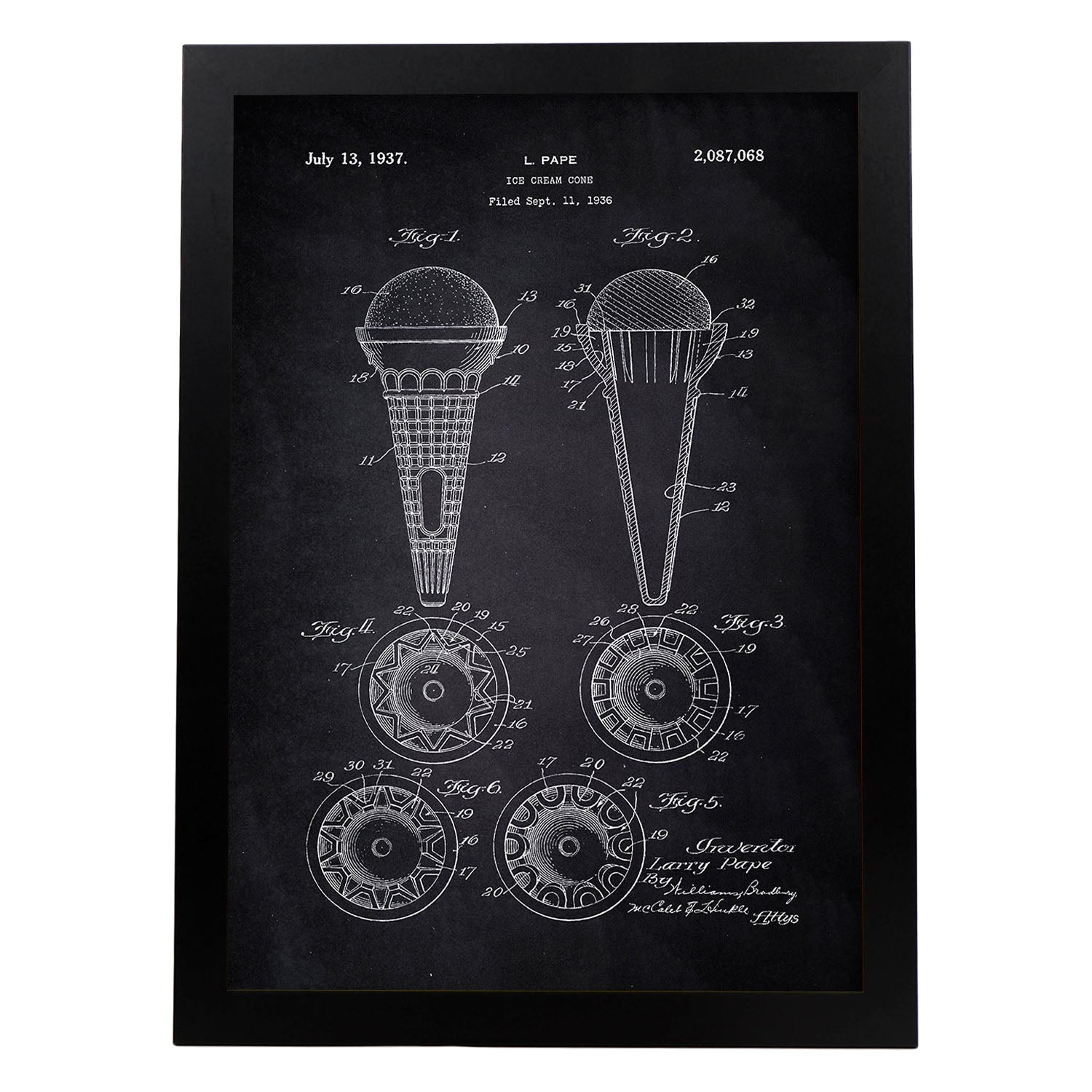Poster con patente de Cono de helado. Lámina con diseño de patente antigua-Artwork-Nacnic-A3-Marco Negro-Nacnic Estudio SL