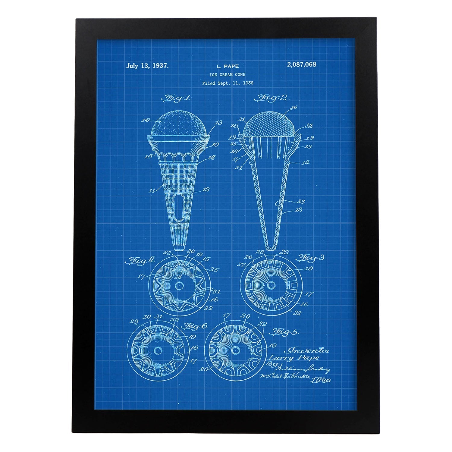 Poster con patente de Cono de helado. Lámina con diseño de patente antigua-Artwork-Nacnic-A4-Marco Negro-Nacnic Estudio SL