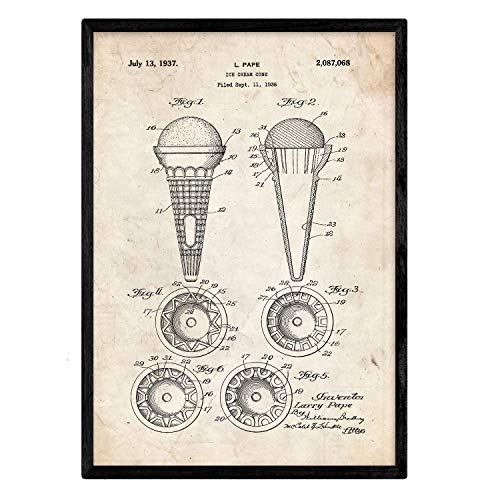 Poster con patente de Cono de helado. Lámina con diseño de patente antigua.-Artwork-Nacnic-Nacnic Estudio SL