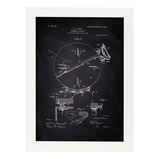 Poster con patente de Corta queso. Lámina con diseño de patente antigua-Artwork-Nacnic-A3-Marco Blanco-Nacnic Estudio SL