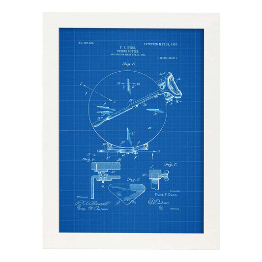 Poster con patente de Corta queso. Lámina con diseño de patente antigua-Artwork-Nacnic-A3-Marco Blanco-Nacnic Estudio SL