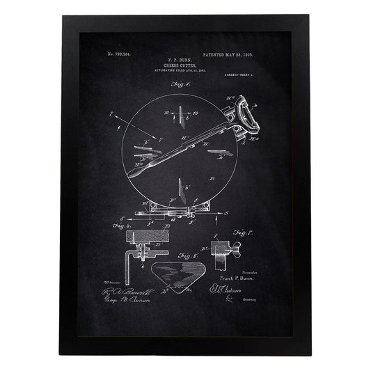 Poster con patente de Corta queso. Lámina con diseño de patente antigua-Artwork-Nacnic-A3-Marco Negro-Nacnic Estudio SL