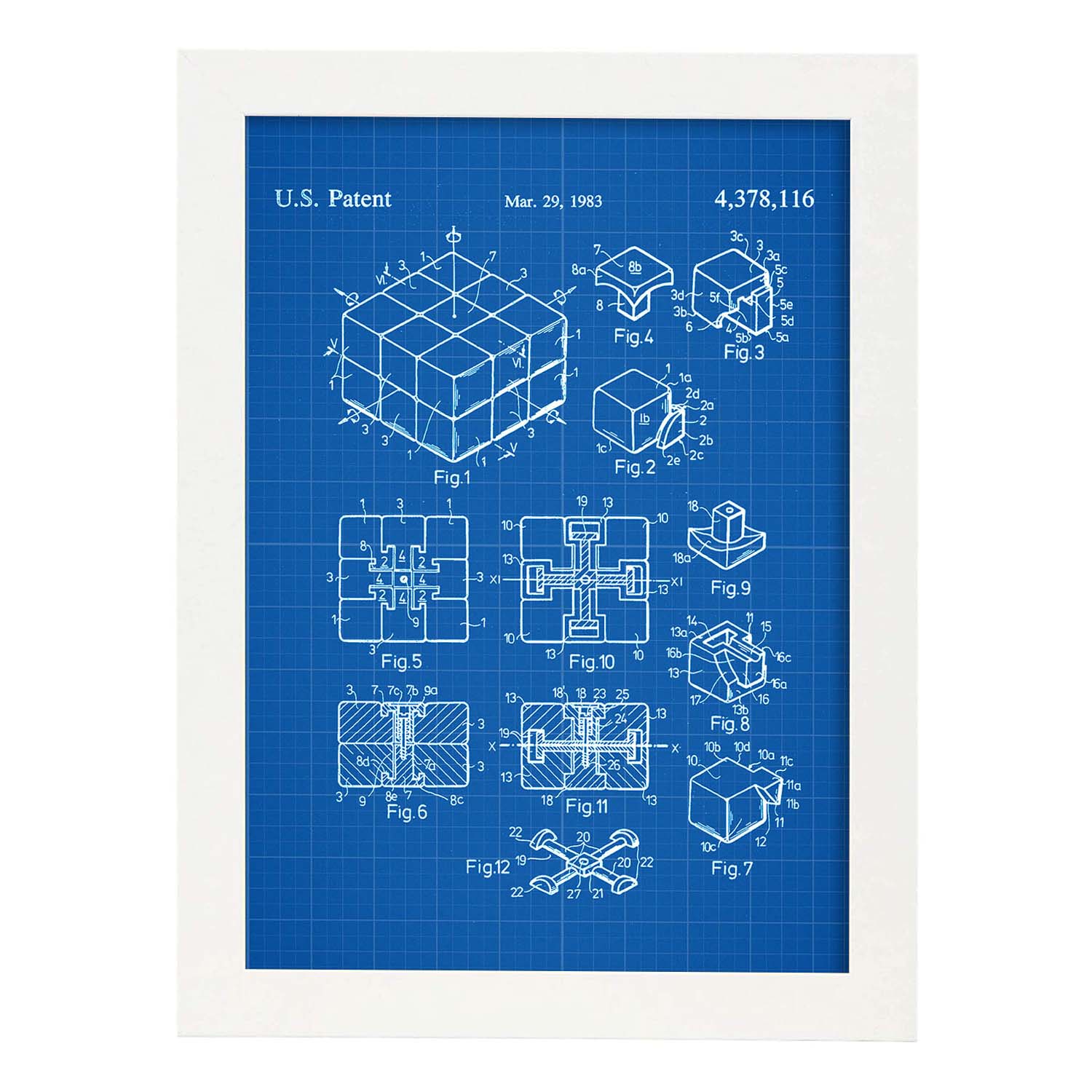 Poster con patente de Cubo de rubik. Lámina con diseño de patente antigua-Artwork-Nacnic-A3-Marco Blanco-Nacnic Estudio SL