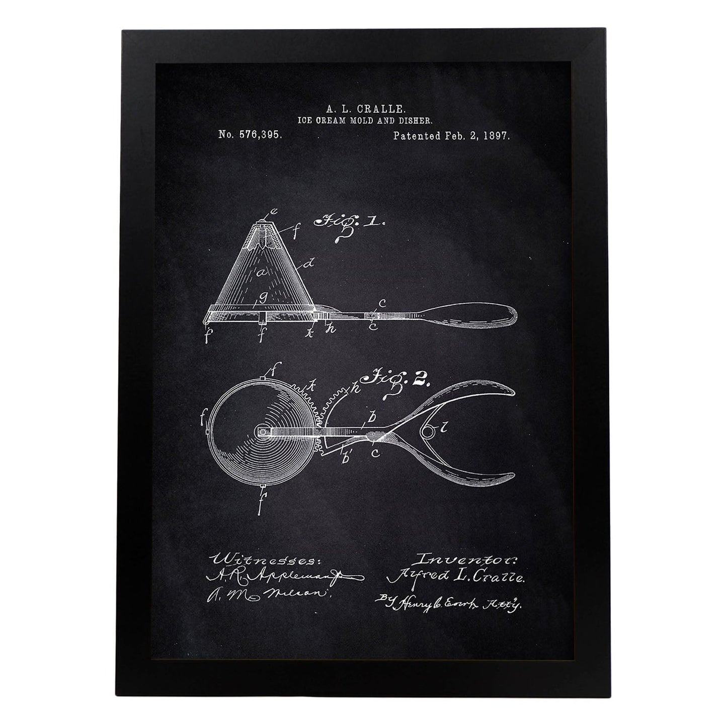 Poster con patente de Cuchara de helado. Lámina con diseño de patente antigua-Artwork-Nacnic-A3-Marco Negro-Nacnic Estudio SL