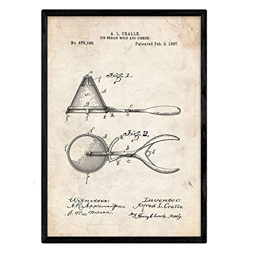 Poster con patente de Cuchara de helado. Lámina con diseño de patente antigua.-Artwork-Nacnic-Nacnic Estudio SL
