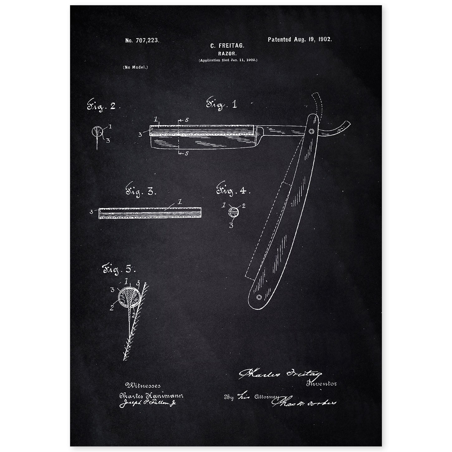 Poster con patente de Cuchilla de afeitar. Lámina con diseño de patente antigua-Artwork-Nacnic-A4-Sin marco-Nacnic Estudio SL