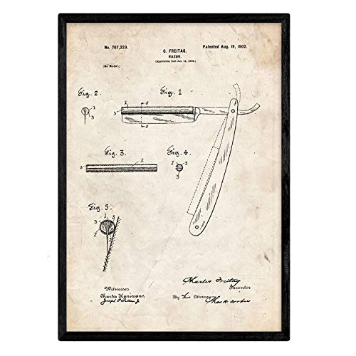 Poster con patente de Cuchilla de afeitar. Lámina con diseño de patente antigua.-Artwork-Nacnic-Nacnic Estudio SL