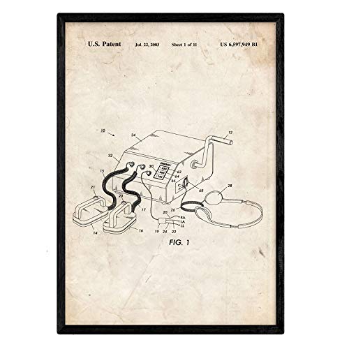 Poster con patente de Desfibrilador. Lámina con diseño de patente antigua.-Artwork-Nacnic-Nacnic Estudio SL