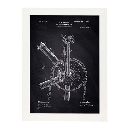 Poster con patente de Dinamo para bicicleta. Lámina con diseño de patente antigua-Artwork-Nacnic-A3-Marco Blanco-Nacnic Estudio SL