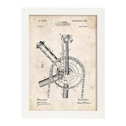 Poster con patente de Dinamo para bicicleta. Lámina con diseño de patente antigua.-Artwork-Nacnic-A3-Marco Blanco-Nacnic Estudio SL