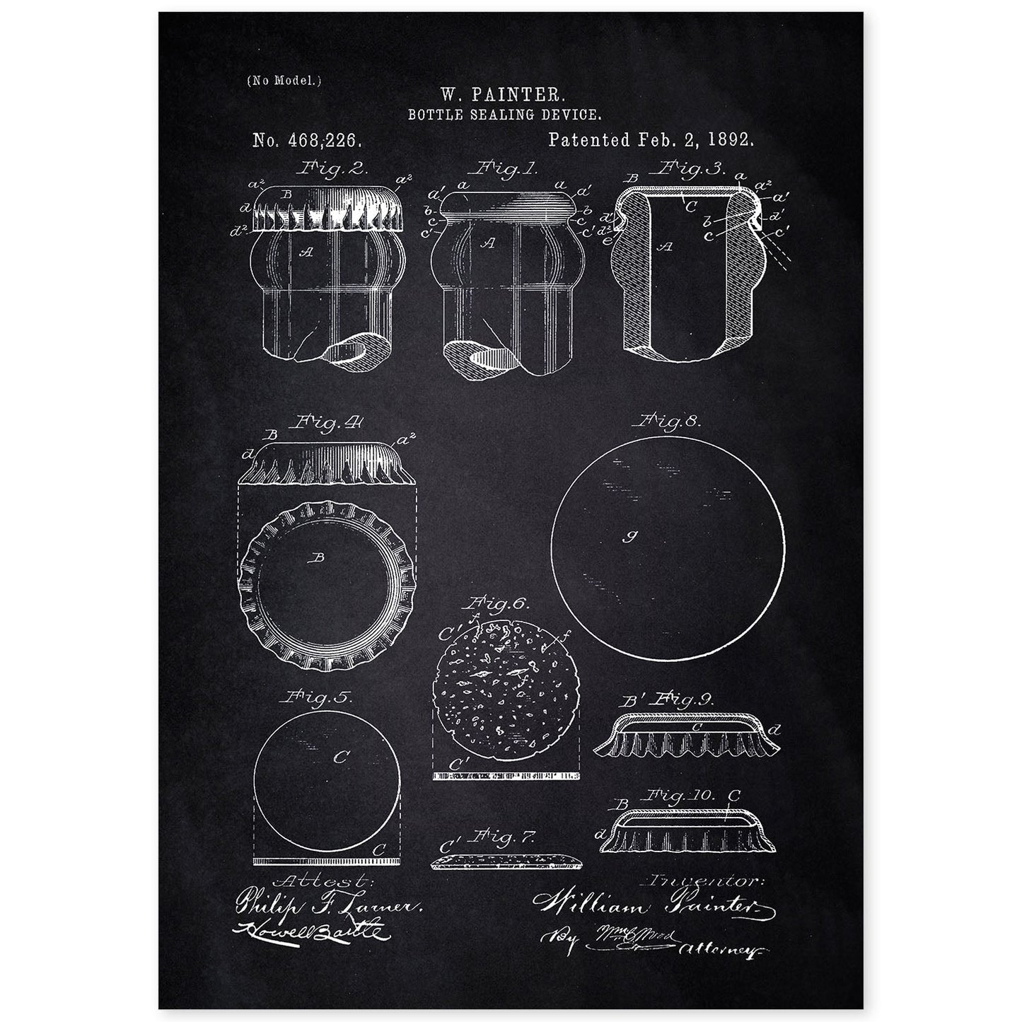 Poster con patente de Dispositivo de sellado de botellas. Lámina con diseño de patente antigua-Artwork-Nacnic-A4-Sin marco-Nacnic Estudio SL
