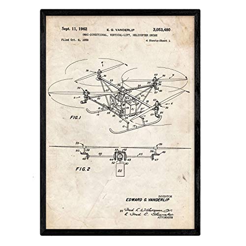 Poster con patente de Dron helicoptero. Lámina con diseño de patente antigua.-Artwork-Nacnic-Nacnic Estudio SL