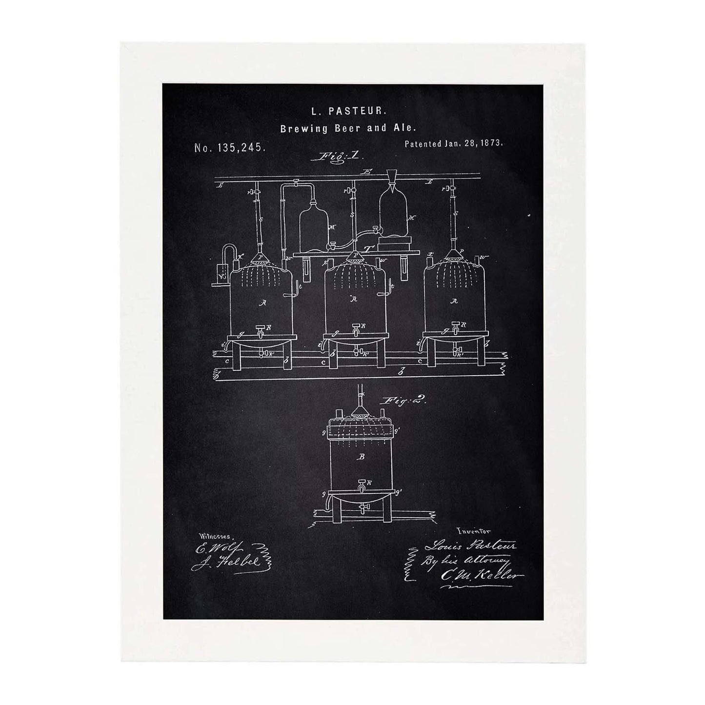 Poster con patente de Elaboración de cerveza. Lámina con diseño de patente antigua-Artwork-Nacnic-A3-Marco Blanco-Nacnic Estudio SL