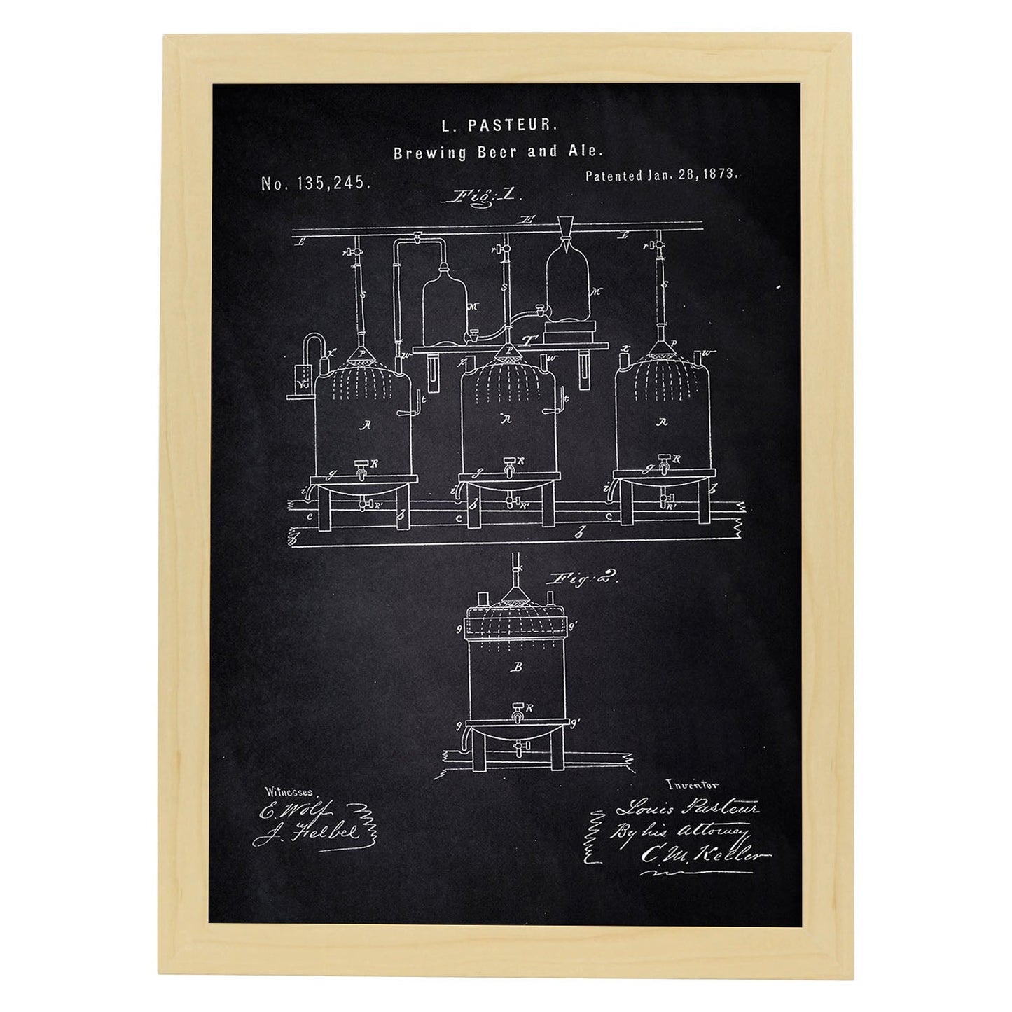 Poster con patente de Elaboración de cerveza. Lámina con diseño de patente antigua-Artwork-Nacnic-A3-Marco Madera clara-Nacnic Estudio SL