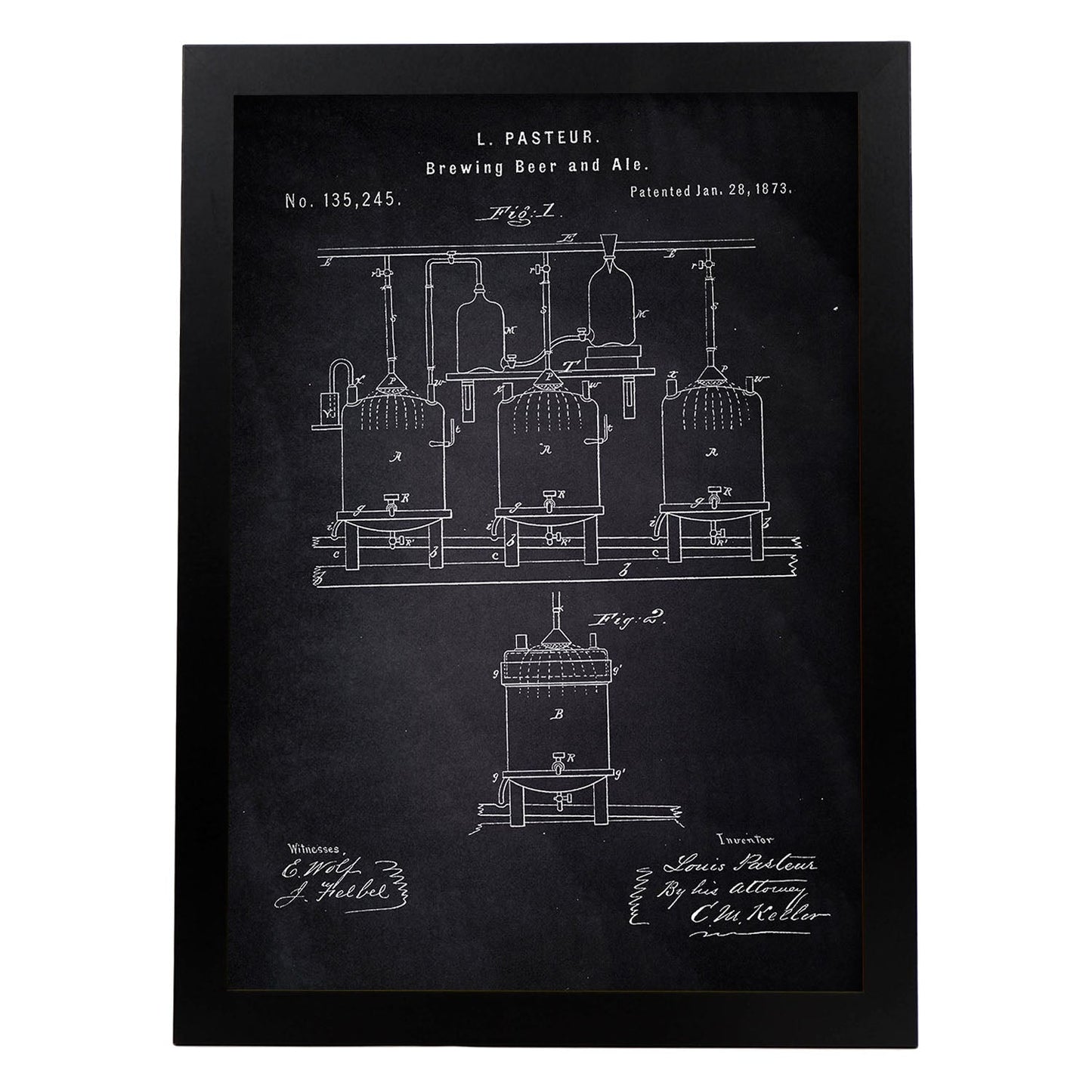 Poster con patente de Elaboración de cerveza. Lámina con diseño de patente antigua-Artwork-Nacnic-A3-Marco Negro-Nacnic Estudio SL
