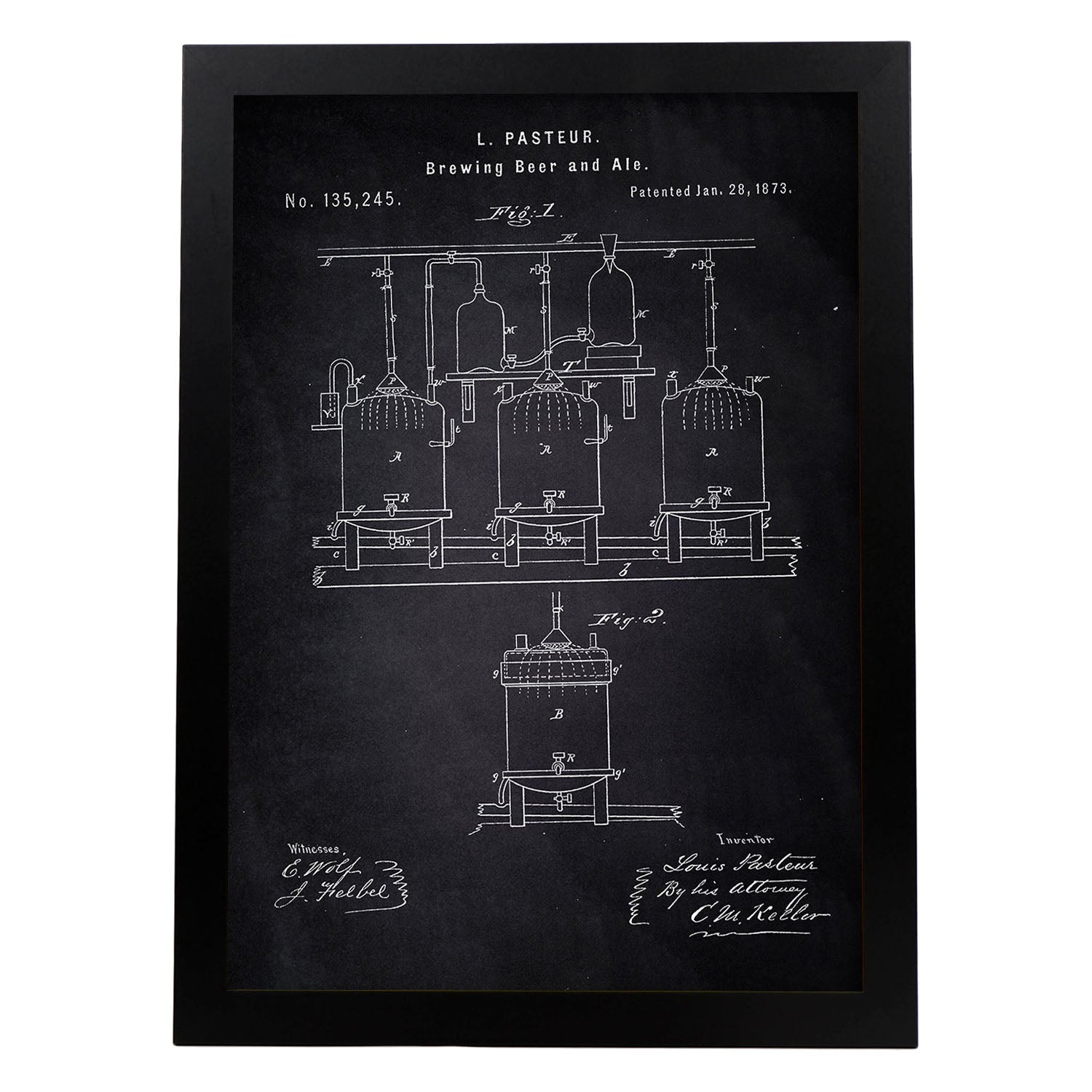 Poster con patente de Elaboración de cerveza. Lámina con diseño de patente antigua-Artwork-Nacnic-A4-Marco Negro-Nacnic Estudio SL