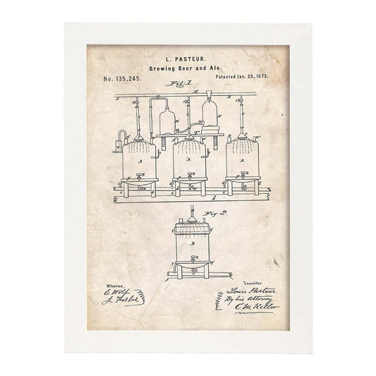 Poster con patente de Elaboración de cerveza. Lámina con diseño de patente antigua.-Artwork-Nacnic-A3-Marco Blanco-Nacnic Estudio SL