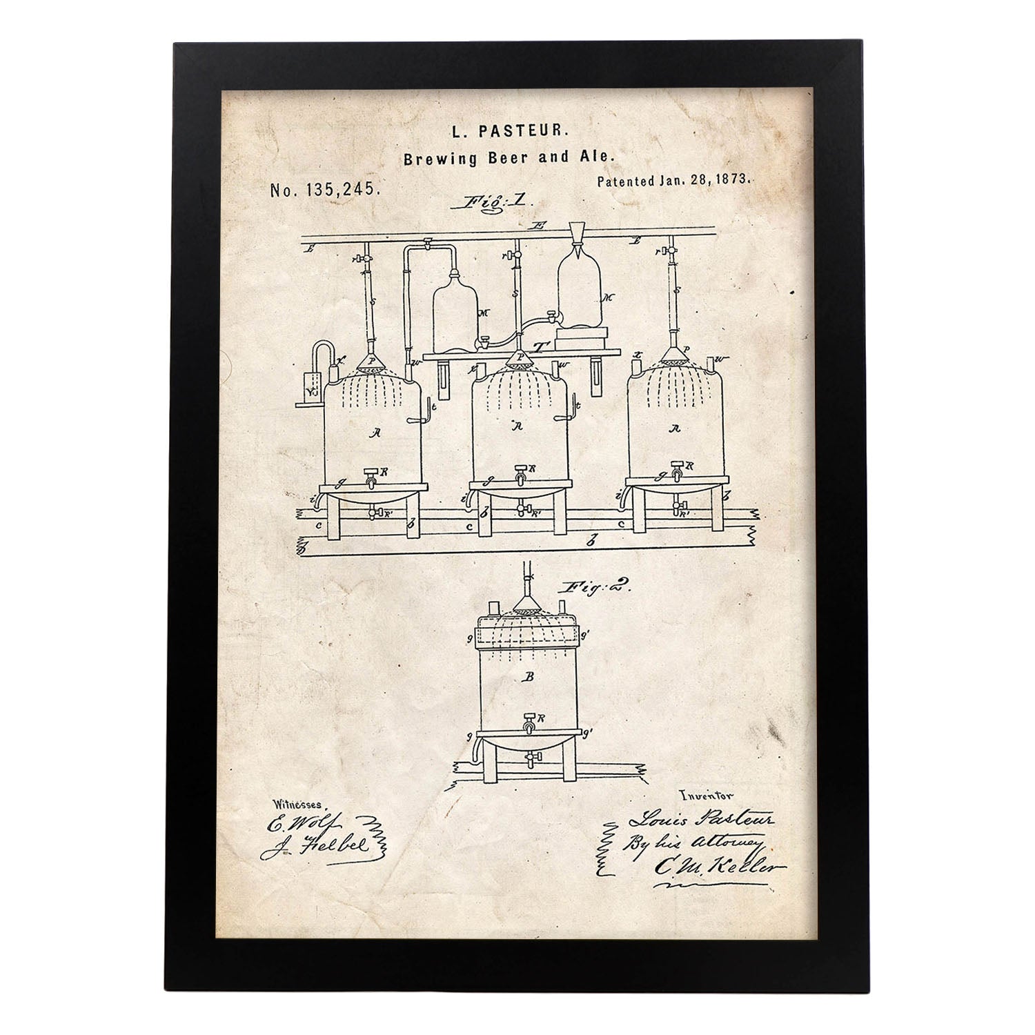 Poster con patente de Elaboración de cerveza. Lámina con diseño de patente antigua.-Artwork-Nacnic-A3-Marco Negro-Nacnic Estudio SL