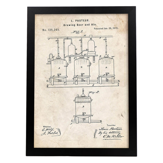 Poster con patente de Elaboración de cerveza. Lámina con diseño de patente antigua.-Artwork-Nacnic-A3-Marco Negro-Nacnic Estudio SL
