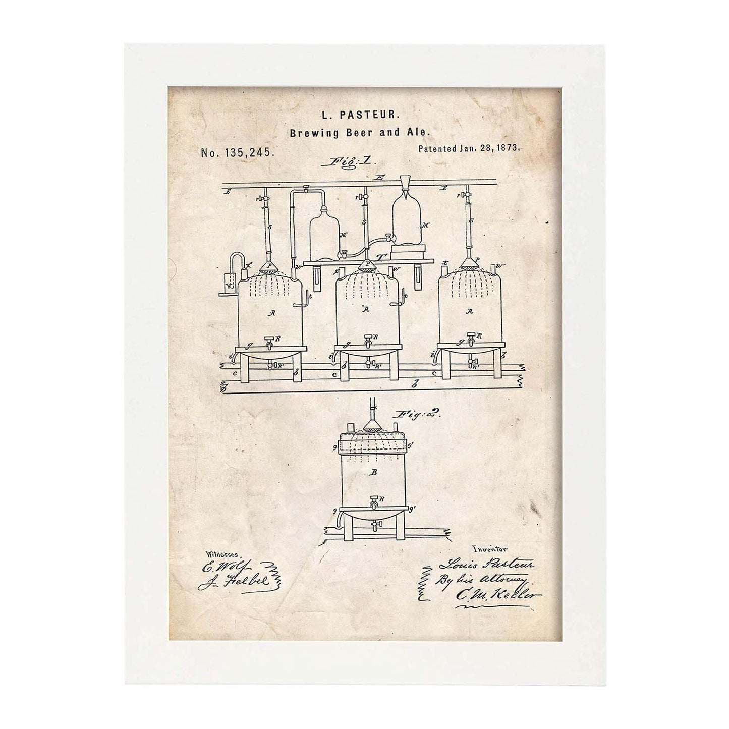 Poster con patente de Elaboración de cerveza. Lámina con diseño de patente antigua.-Artwork-Nacnic-A4-Marco Blanco-Nacnic Estudio SL