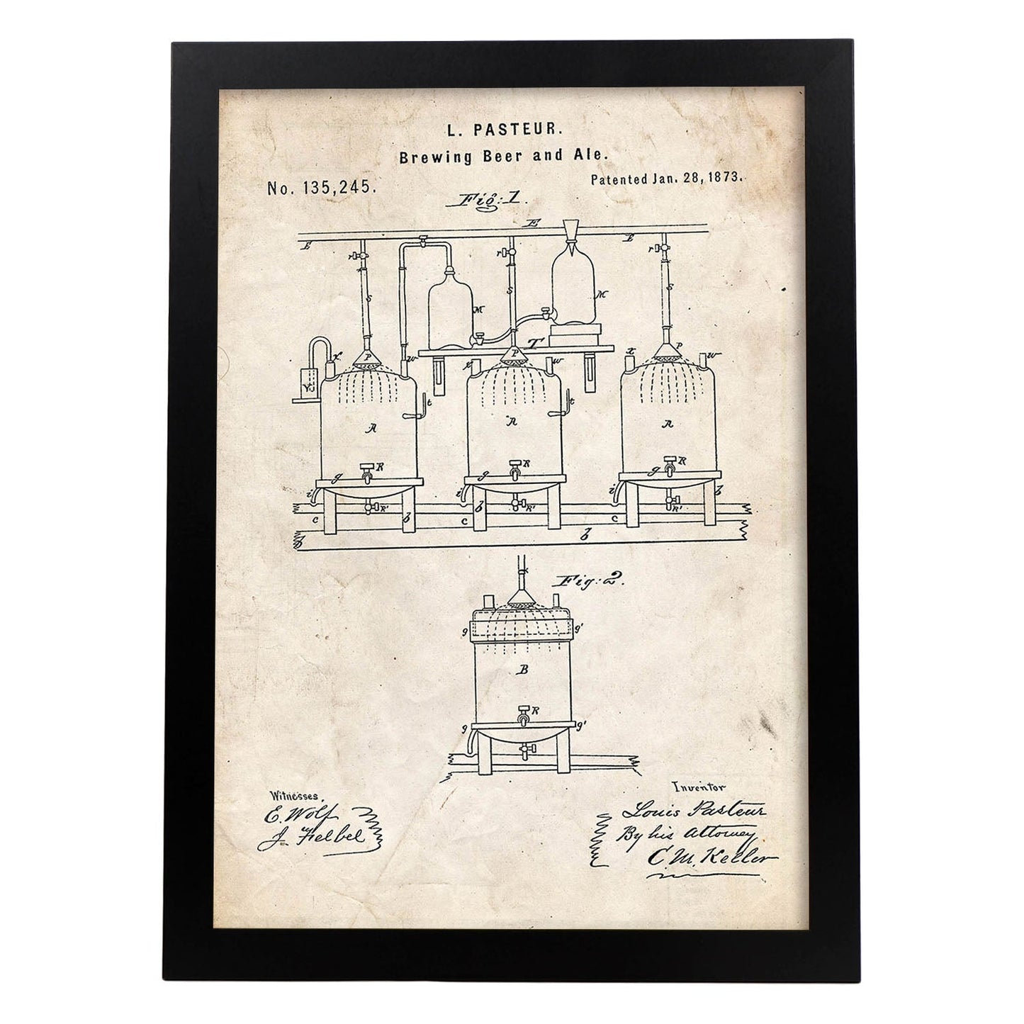 Poster con patente de Elaboración de cerveza. Lámina con diseño de patente antigua.-Artwork-Nacnic-A4-Marco Negro-Nacnic Estudio SL