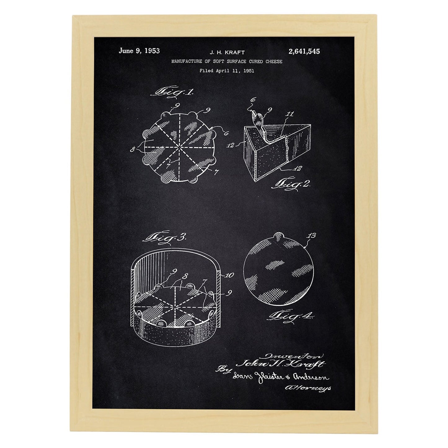 Poster con patente de Empaquetado de quesitos. Lámina con diseño de patente antigua-Artwork-Nacnic-A3-Marco Madera clara-Nacnic Estudio SL