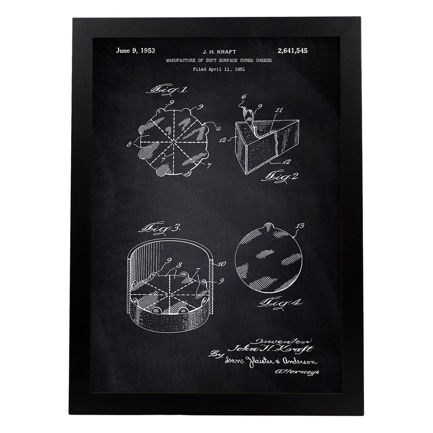 Poster con patente de Empaquetado de quesitos. Lámina con diseño de patente antigua-Artwork-Nacnic-A3-Marco Negro-Nacnic Estudio SL