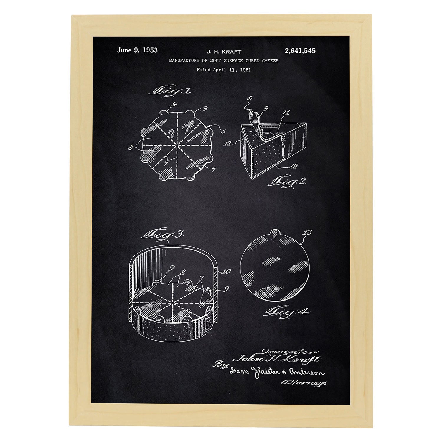 Poster con patente de Empaquetado de quesitos. Lámina con diseño de patente antigua-Artwork-Nacnic-A4-Marco Madera clara-Nacnic Estudio SL