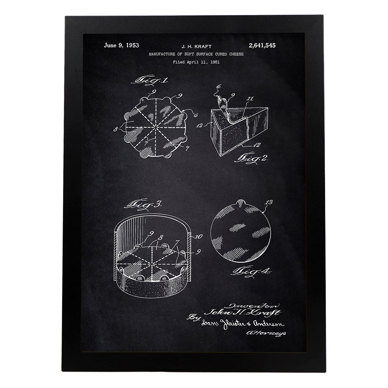 Poster con patente de Empaquetado de quesitos. Lámina con diseño de patente antigua-Artwork-Nacnic-A4-Marco Negro-Nacnic Estudio SL