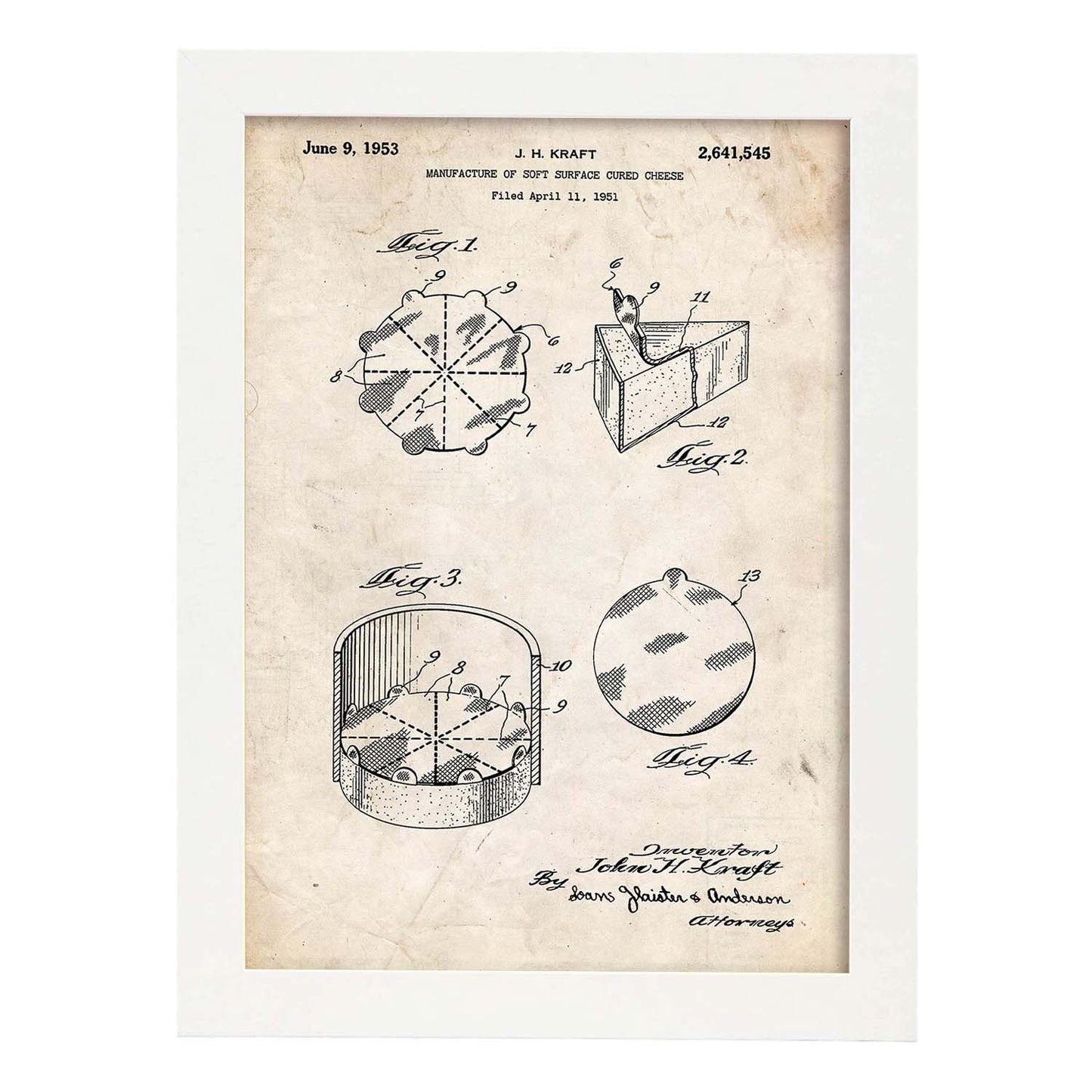 Poster con patente de Empaquetado de quesitos. Lámina con diseño de patente antigua.-Artwork-Nacnic-A3-Marco Blanco-Nacnic Estudio SL