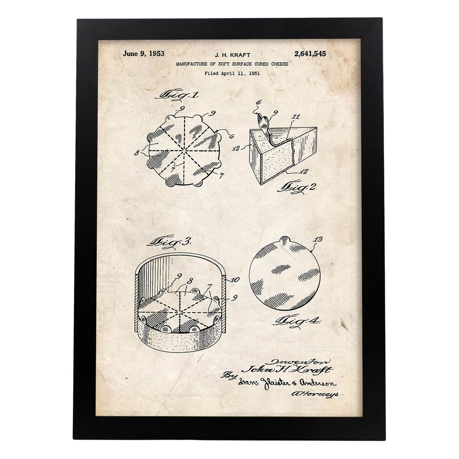 Poster con patente de Empaquetado de quesitos. Lámina con diseño de patente antigua.-Artwork-Nacnic-A3-Marco Negro-Nacnic Estudio SL