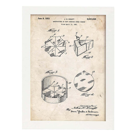 Poster con patente de Empaquetado de quesitos. Lámina con diseño de patente antigua.-Artwork-Nacnic-A4-Marco Blanco-Nacnic Estudio SL