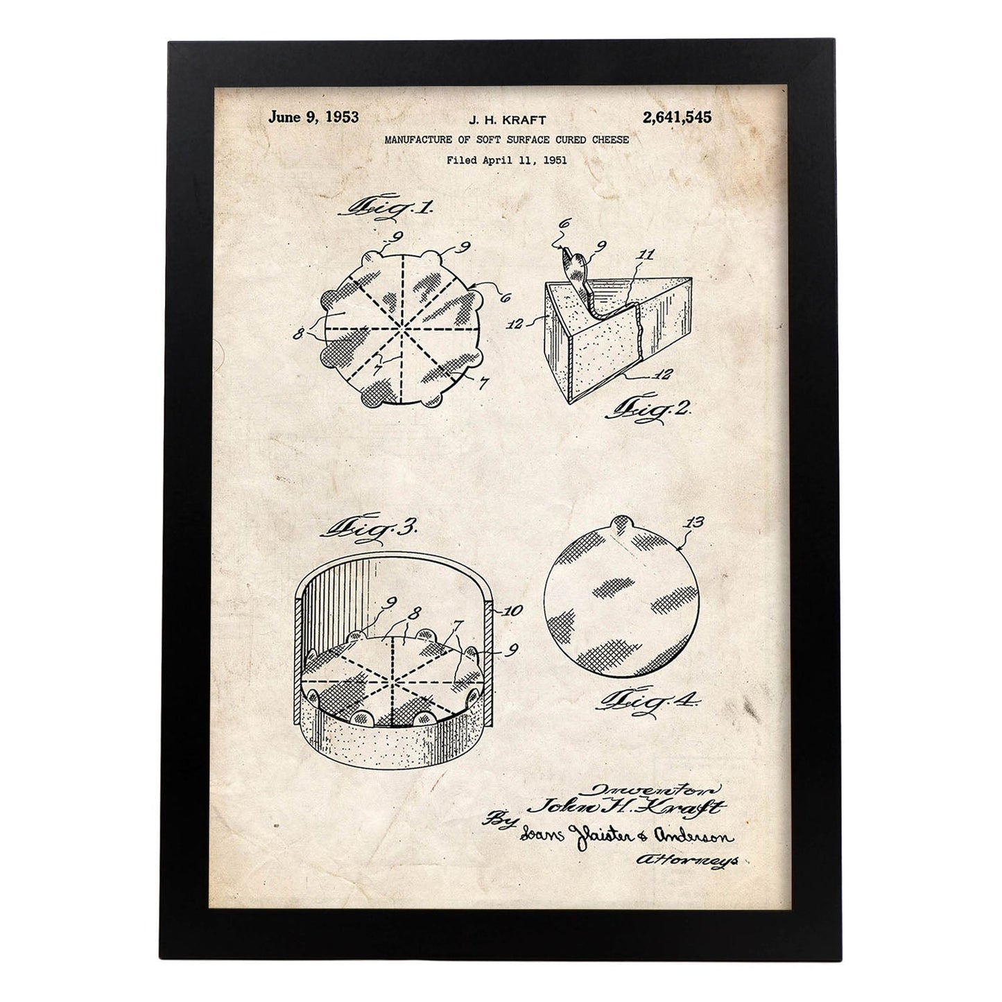 Poster con patente de Empaquetado de quesitos. Lámina con diseño de patente antigua.-Artwork-Nacnic-A4-Marco Negro-Nacnic Estudio SL