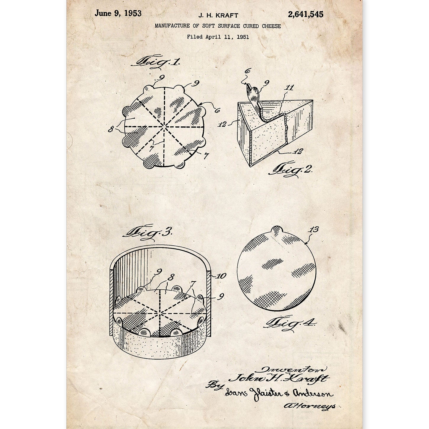 Poster con patente de Empaquetado de quesitos. Lámina con diseño de patente antigua.-Artwork-Nacnic-A4-Sin marco-Nacnic Estudio SL
