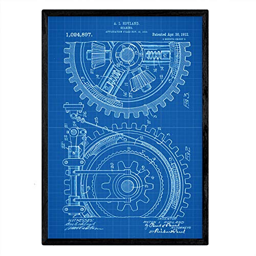 Poster con patente de Engranajes 2. Lámina con diseño de patente antigua-Artwork-Nacnic-Nacnic Estudio SL