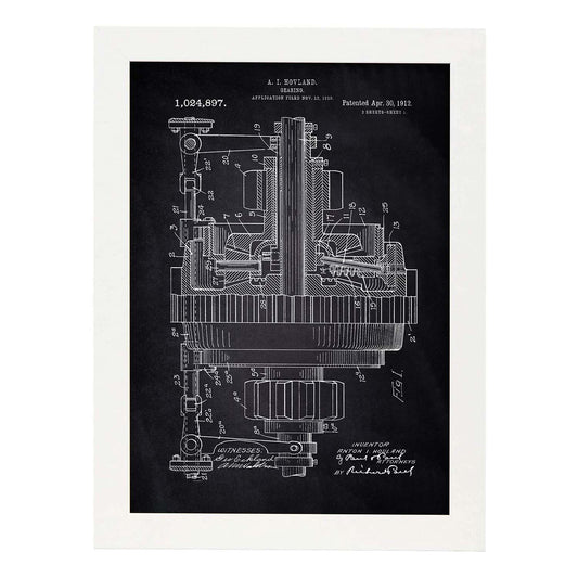 Poster con patente de Engranajes. Lámina con diseño de patente antigua-Artwork-Nacnic-A3-Marco Blanco-Nacnic Estudio SL