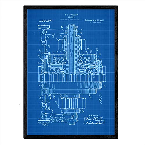 Poster con patente de Engranajes. Lámina con diseño de patente antigua-Artwork-Nacnic-Nacnic Estudio SL
