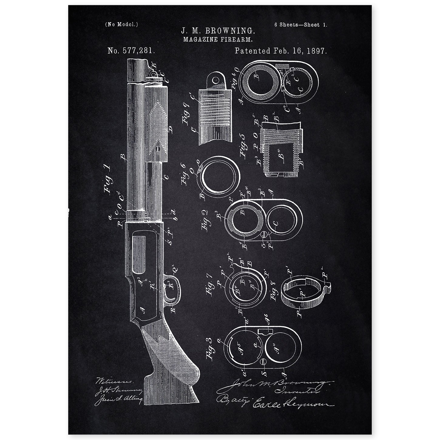 Poster con patente de Escopeta. Lámina con diseño de patente antigua-Artwork-Nacnic-A4-Sin marco-Nacnic Estudio SL