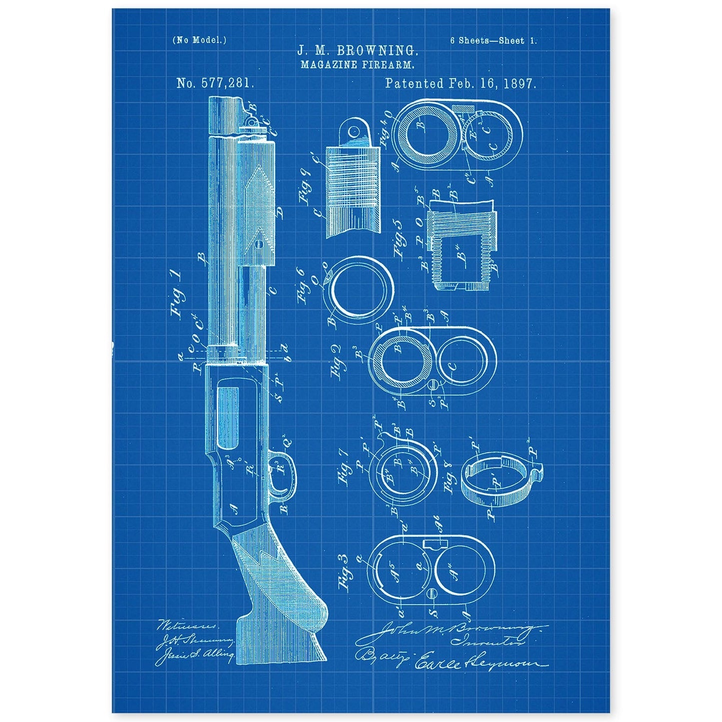 Poster con patente de Escopeta. Lámina con diseño de patente antigua-Artwork-Nacnic-A4-Sin marco-Nacnic Estudio SL