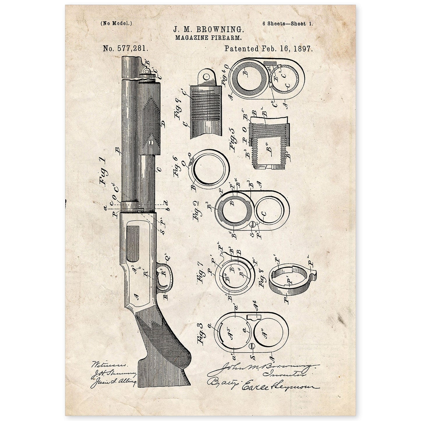 Poster con patente de Escopeta. Lámina con diseño de patente antigua.-Artwork-Nacnic-A4-Sin marco-Nacnic Estudio SL