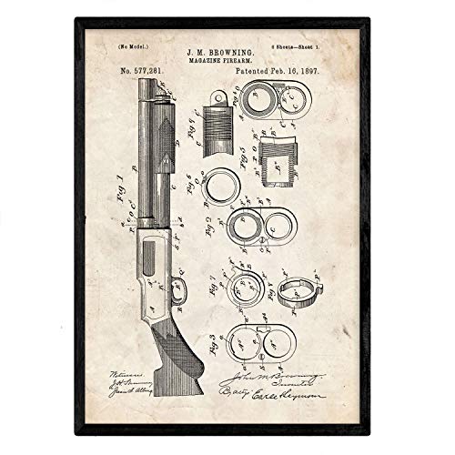 Poster con patente de Escopeta. Lámina con diseño de patente antigua.-Artwork-Nacnic-Nacnic Estudio SL