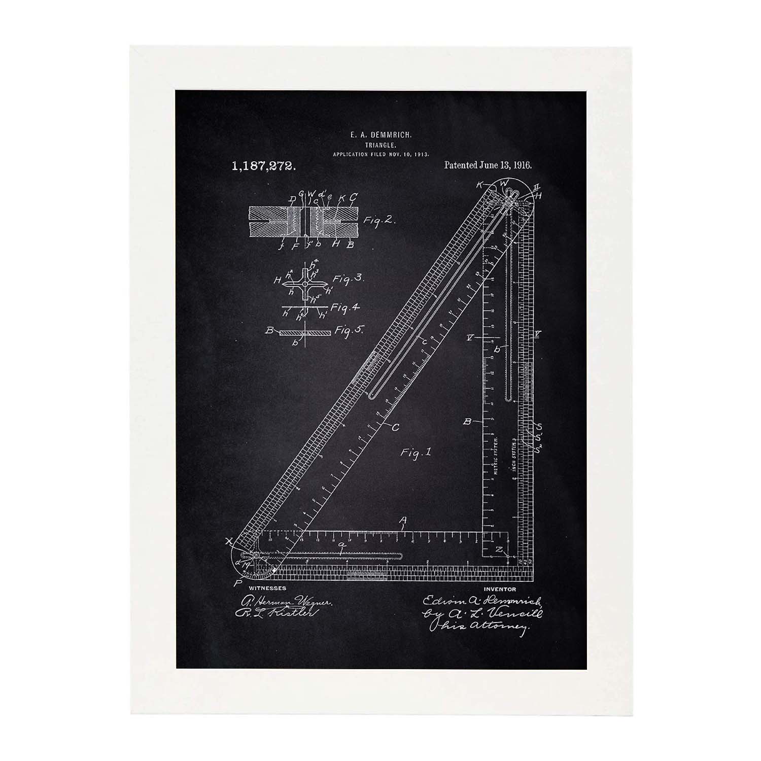 Poster con patente de Escuadra. Lámina con diseño de patente antigua-Artwork-Nacnic-A3-Marco Blanco-Nacnic Estudio SL